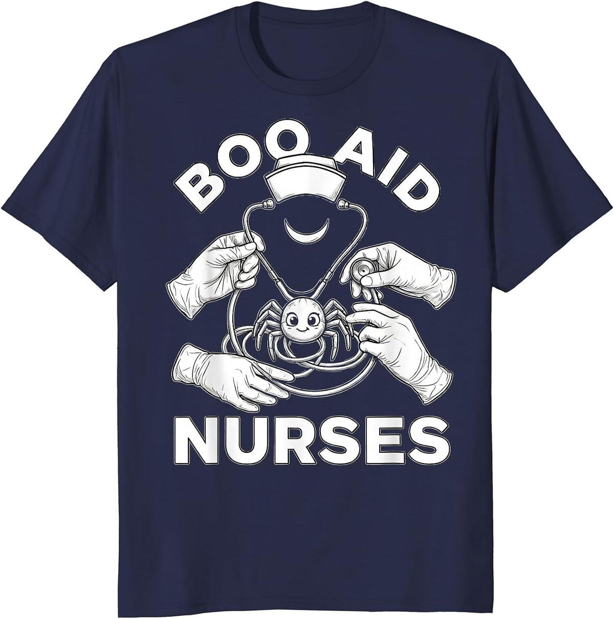 Men's Boo Aid Nurses Funny Halloween Nurse Crew T-Shirt - Navy Blue