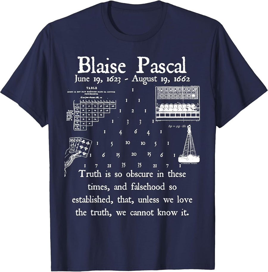 Nerdy Vintage Blaise Pascal Mathematics Quote Math Teacher T-Shirt - Navy Blue