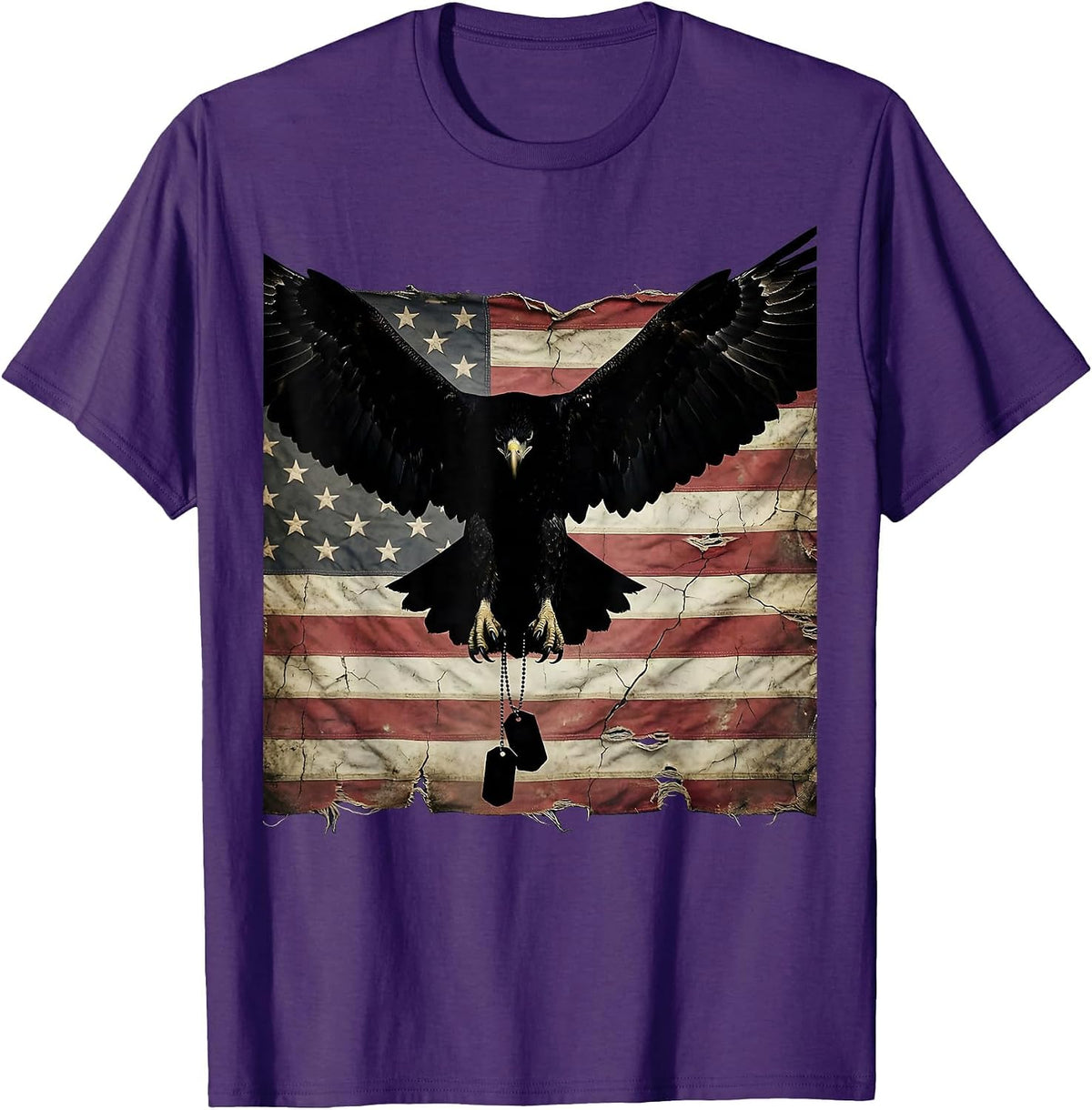 Men's Eagle and Dog Tags Patriotic Military Graphic T-Shirt - Purple