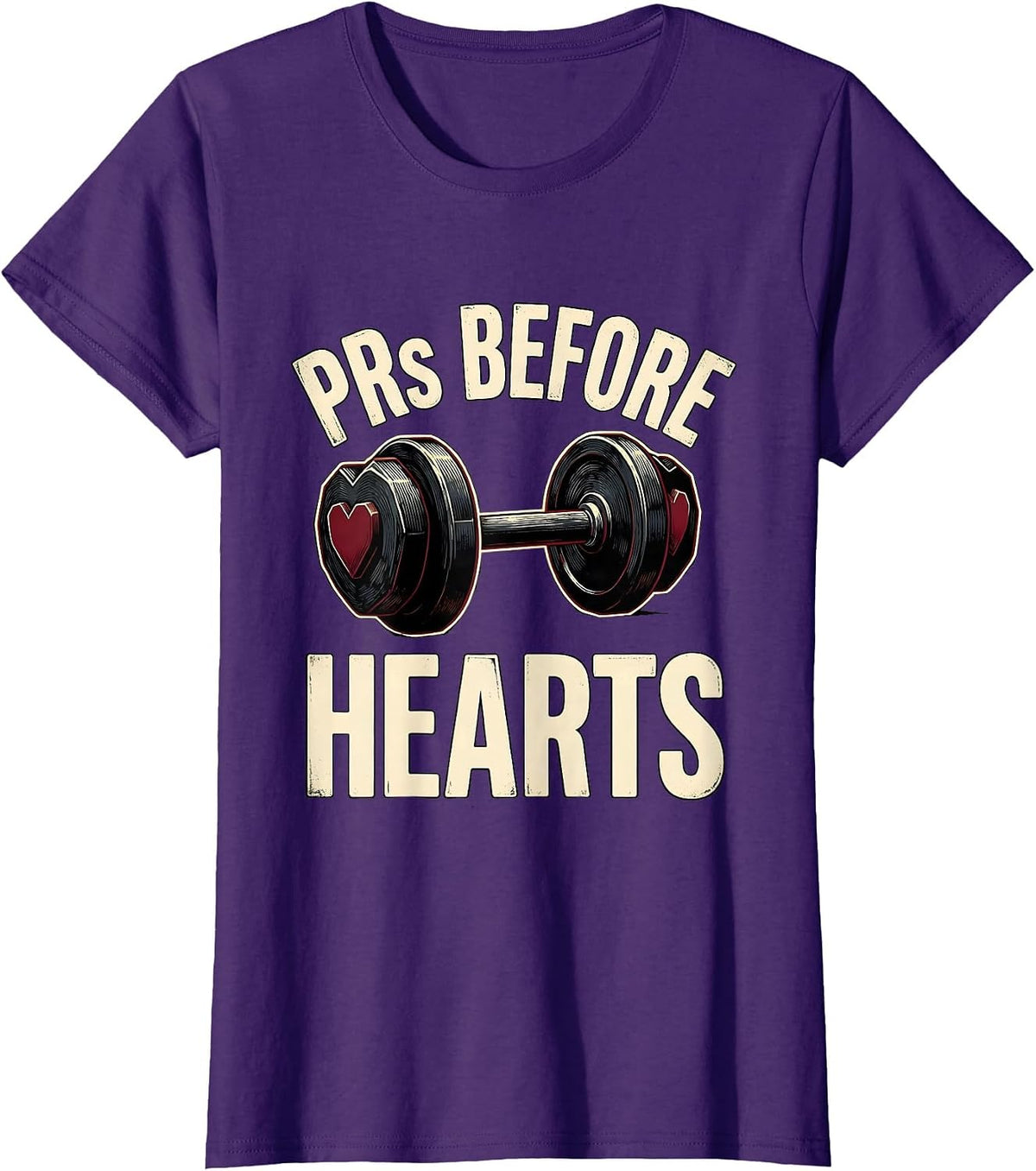 Women's PRs Before Hearts Funny Gym Valentines Day Weightlifting T-Shirt - Purple
