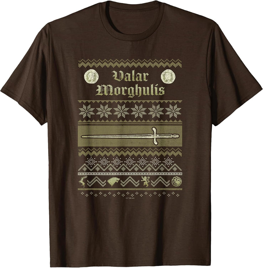 Game of Thrones Christmas Valar Morghulis Ugly Sweater T-Shirt - Brown