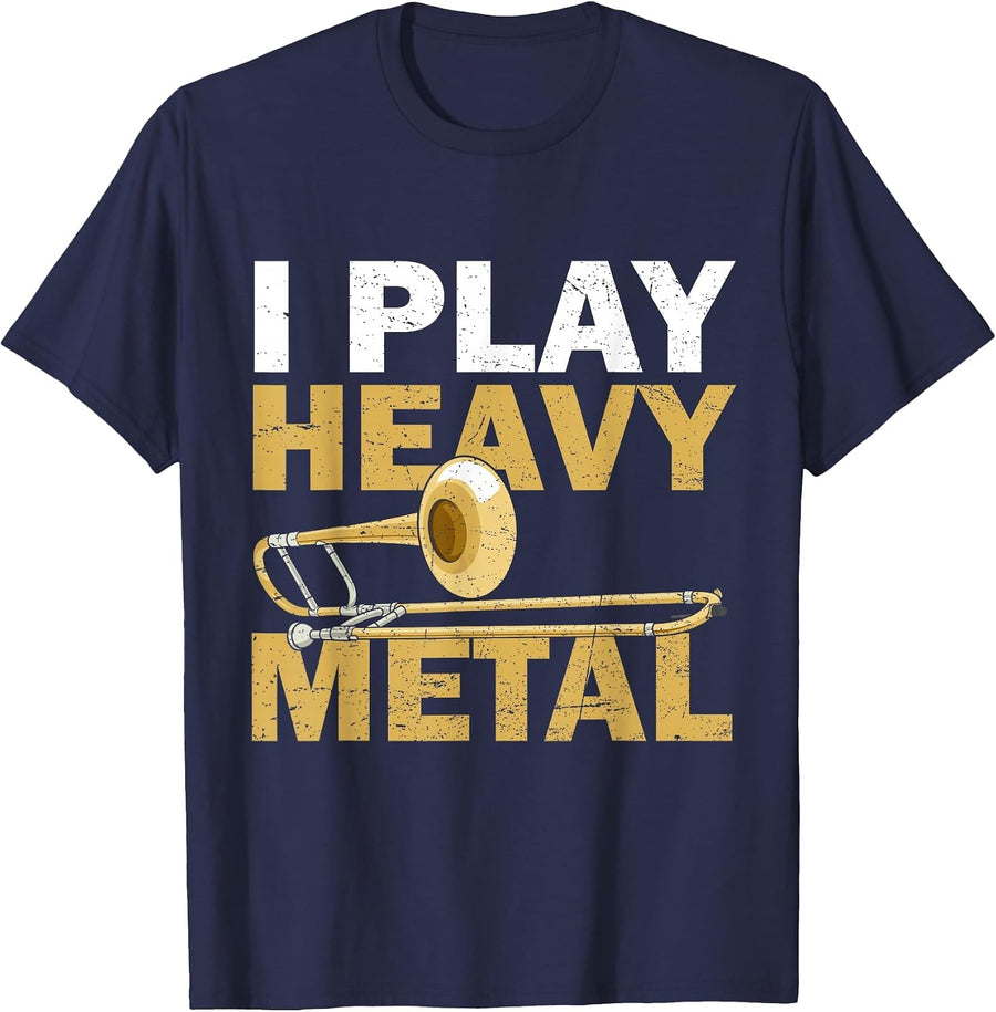 I Play Heavy Metal Funny Trombone Player Trombonist T-Shirt - Navy Blue