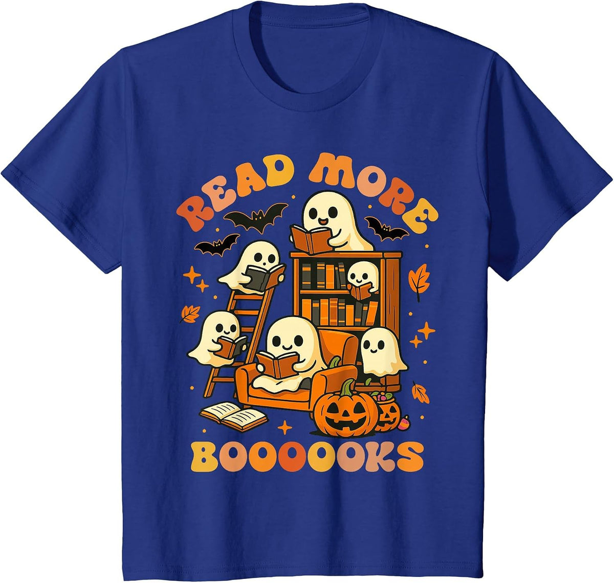Read More Books Ghost Reading Book Teacher Halloween T-Shirt - Royal Blue