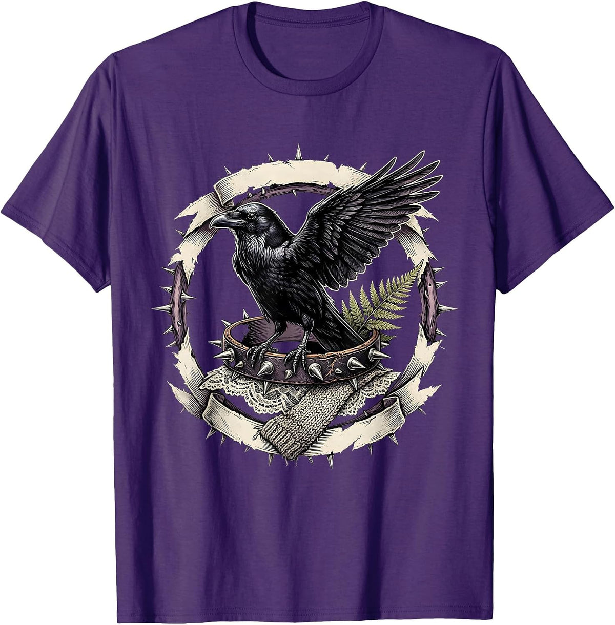 Men's Raven on Spiked Bracelet Punk Gothic Art T-Shirt - Purple
