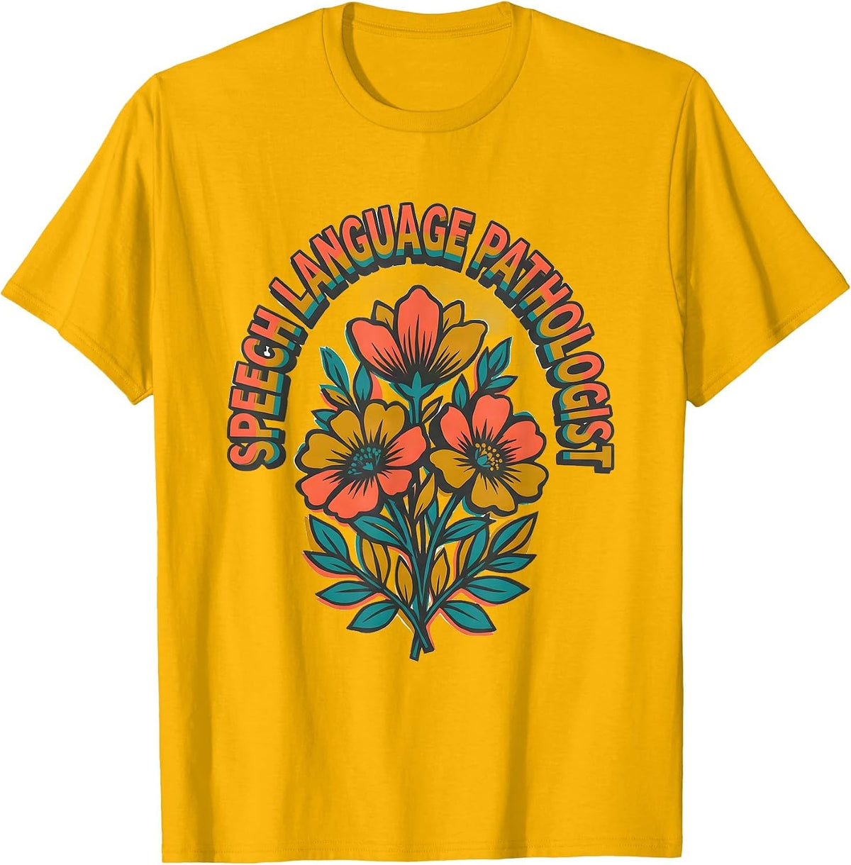 Men's Speech Language Pathologist Retro Floral SLP Therapist Gift T-Shirt - Golden Yellow