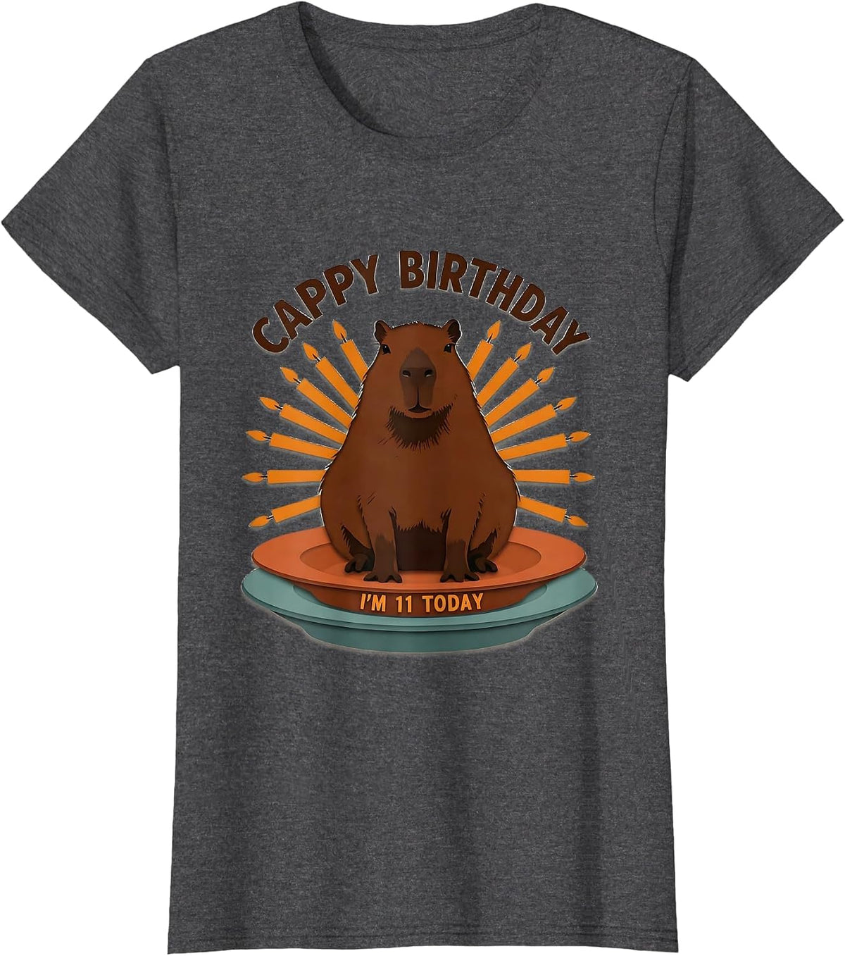 Women's Cappy Birthday I'm 11 Today Kawaii Capybara Birthday Gift T-Shirt - Dark Heather Grey