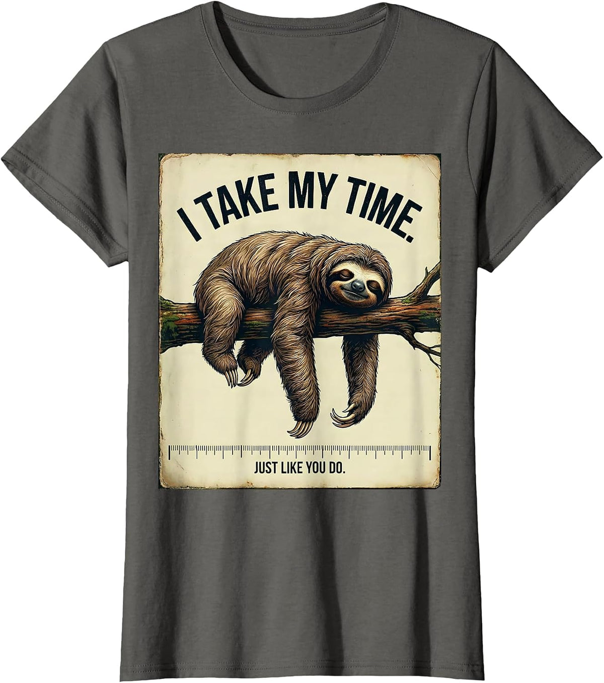 Women's I Take My Time, Just Like You Do Vintage Sloth Lover Gift T-Shirt - Asphalt Grey