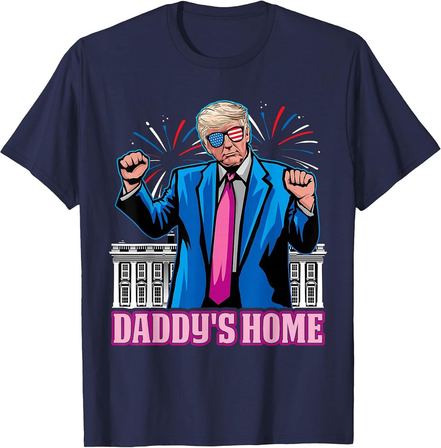 Daddy's Home President Trump Inauguration Day 2025 T-Shirt - Navy Blue