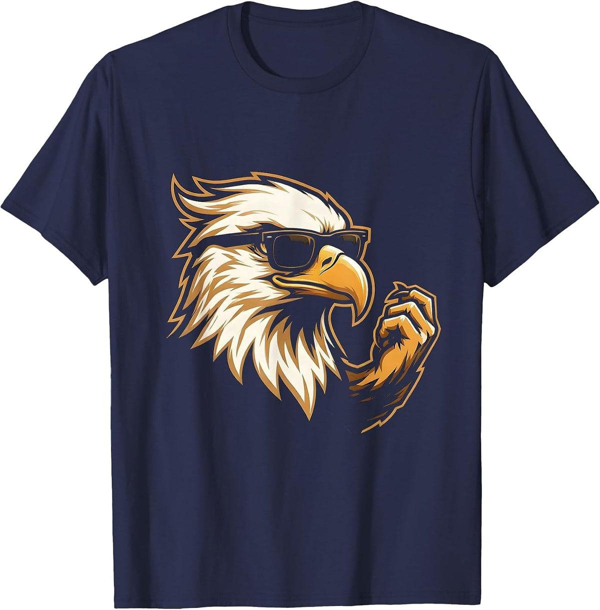 Eagle Mascot Sunglasses Cheer Silhouette Novelty T-Shirt - Navy Blue