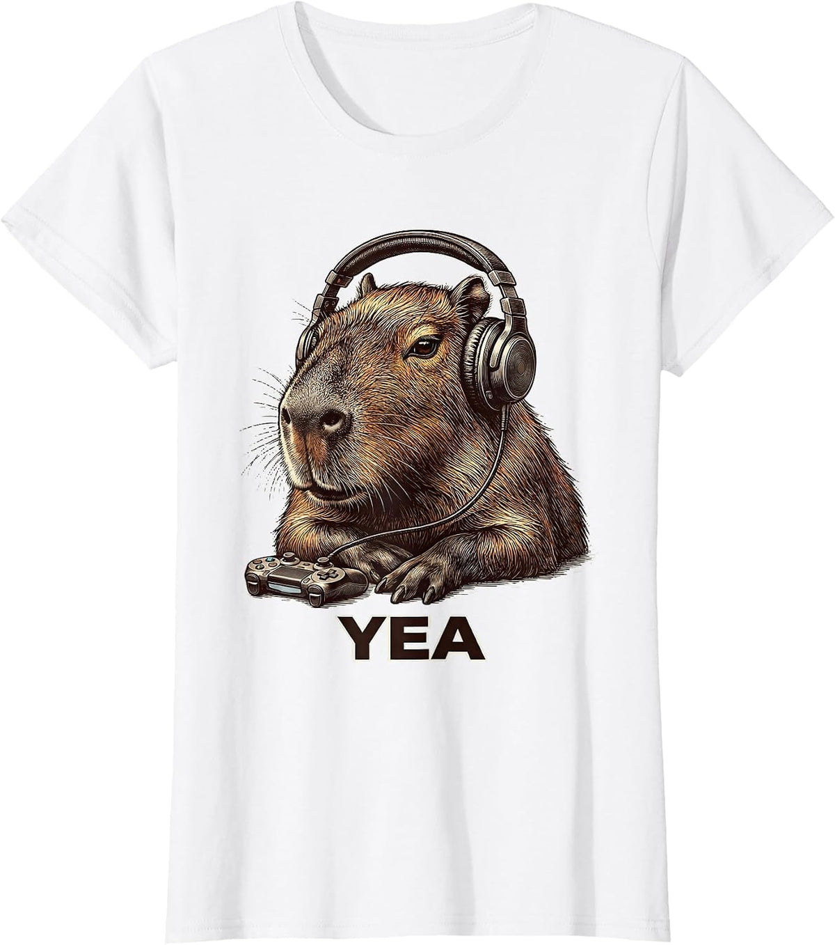 Women's Yea Funny Capybara Gamer Meme Humor Teen Gift T-Shirt - White