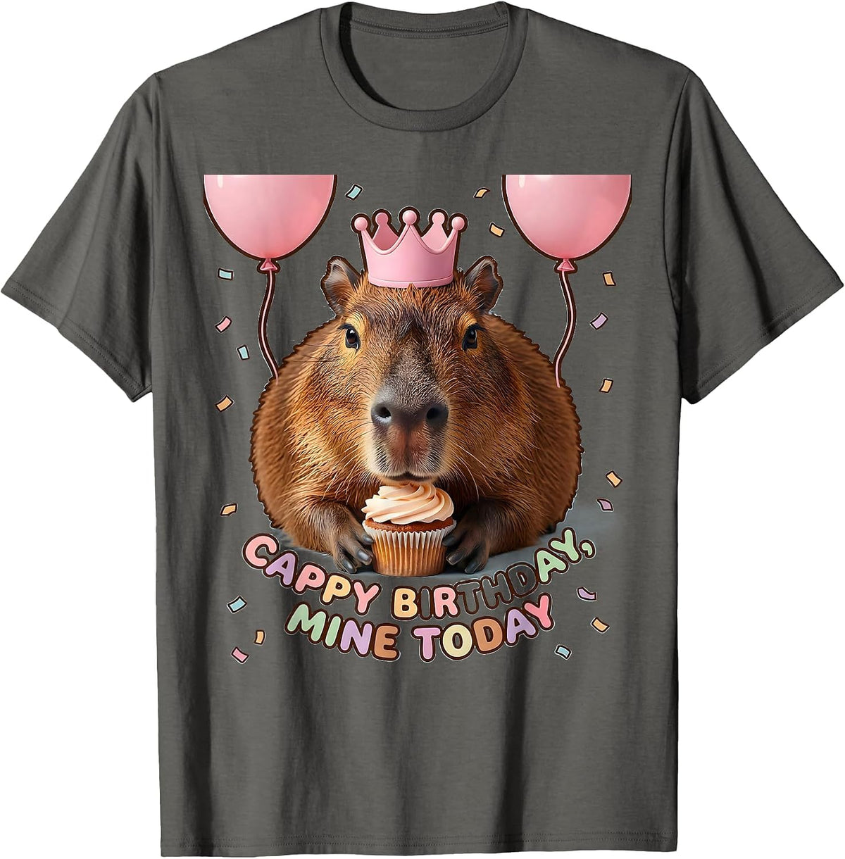 Men's Cappy Birthday Mine Today Kawaii Capybara Kids Party T-Shirt - Asphalt Grey
