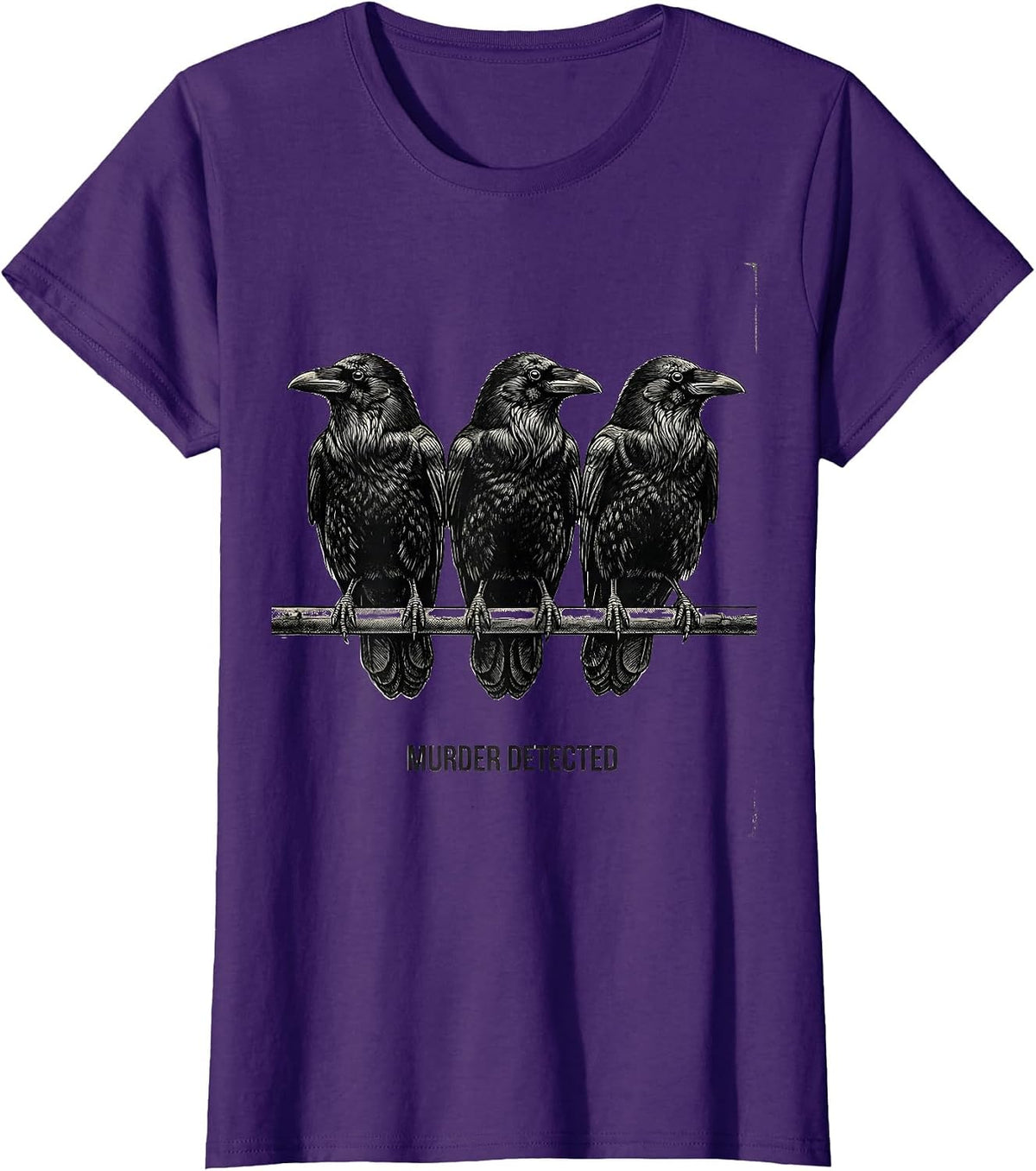 Women's MURDER DETECTED Funny Crow Dark Humor Gothic Bird Lover T-Shirt - Purple
