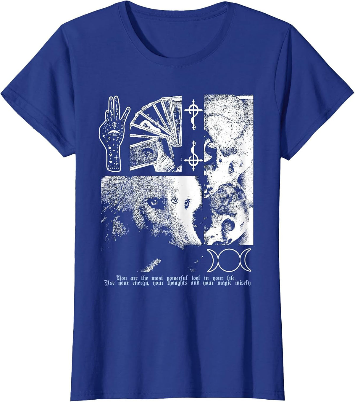 Alternative Clothes Aesthetic Goth Women Magic Wolf Graphic T-Shirt - Royal Blue