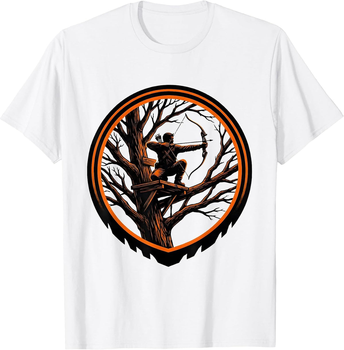 Men's Camo Bowhunter Tree Stand Dawn Hunting Graphic T-Shirt - White