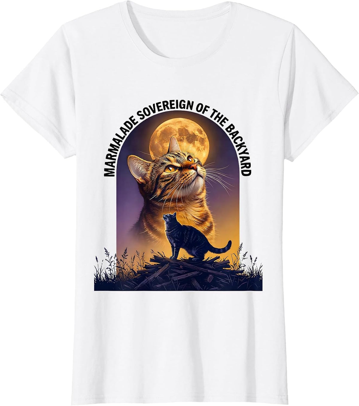 Women's Marmalade Sovereign of the Backyard Retro Orange Tabby Cat T-Shirt - White