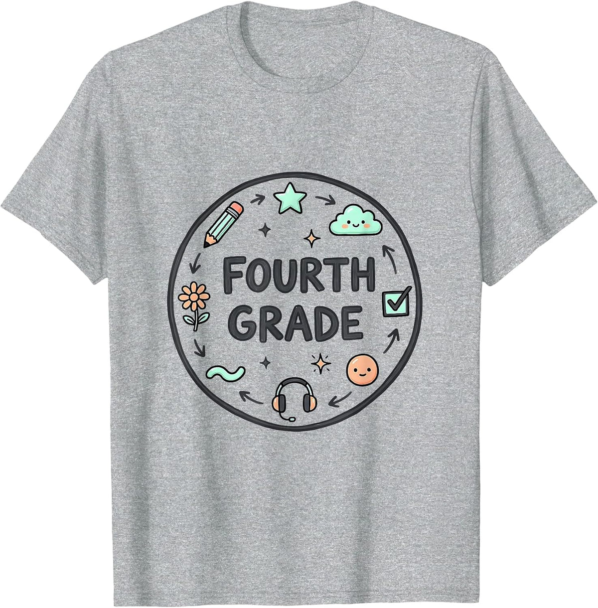 Men's FOURTH GRADE Retro Flower Power Squared Back To School T-Shirt - Heather Grey