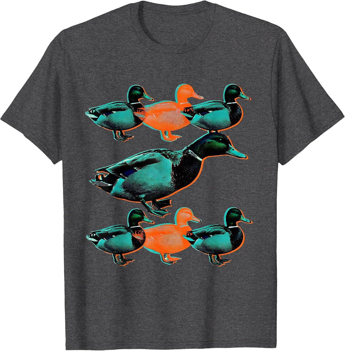 Duck Silhouettes Risograph Funny Novelty Gift T-Shirt - Dark Heather Grey
