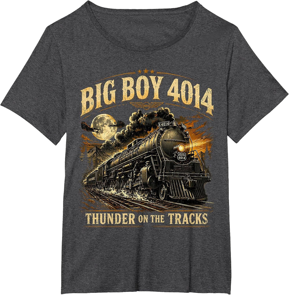 Big Boy 4014 Vintage Steam Locomotive Retro Tee T-Shirt - Dark Heather Grey
