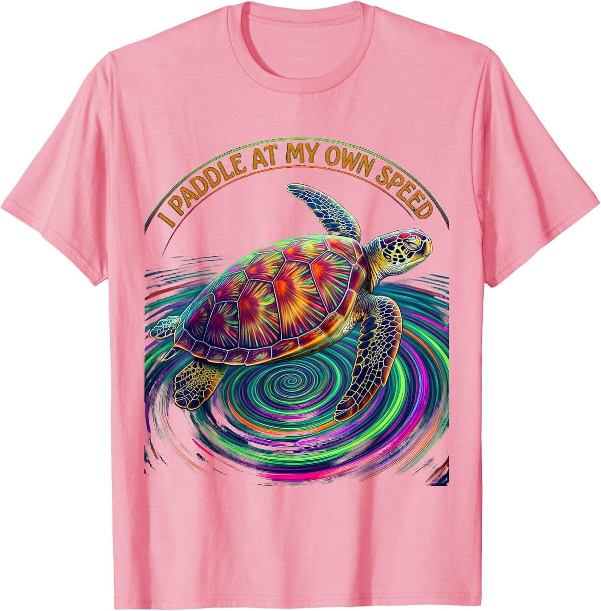 Men's I Paddle At My Own Speed Psychedelic Sea Turtle Ocean Animal T-Shirt - Pink