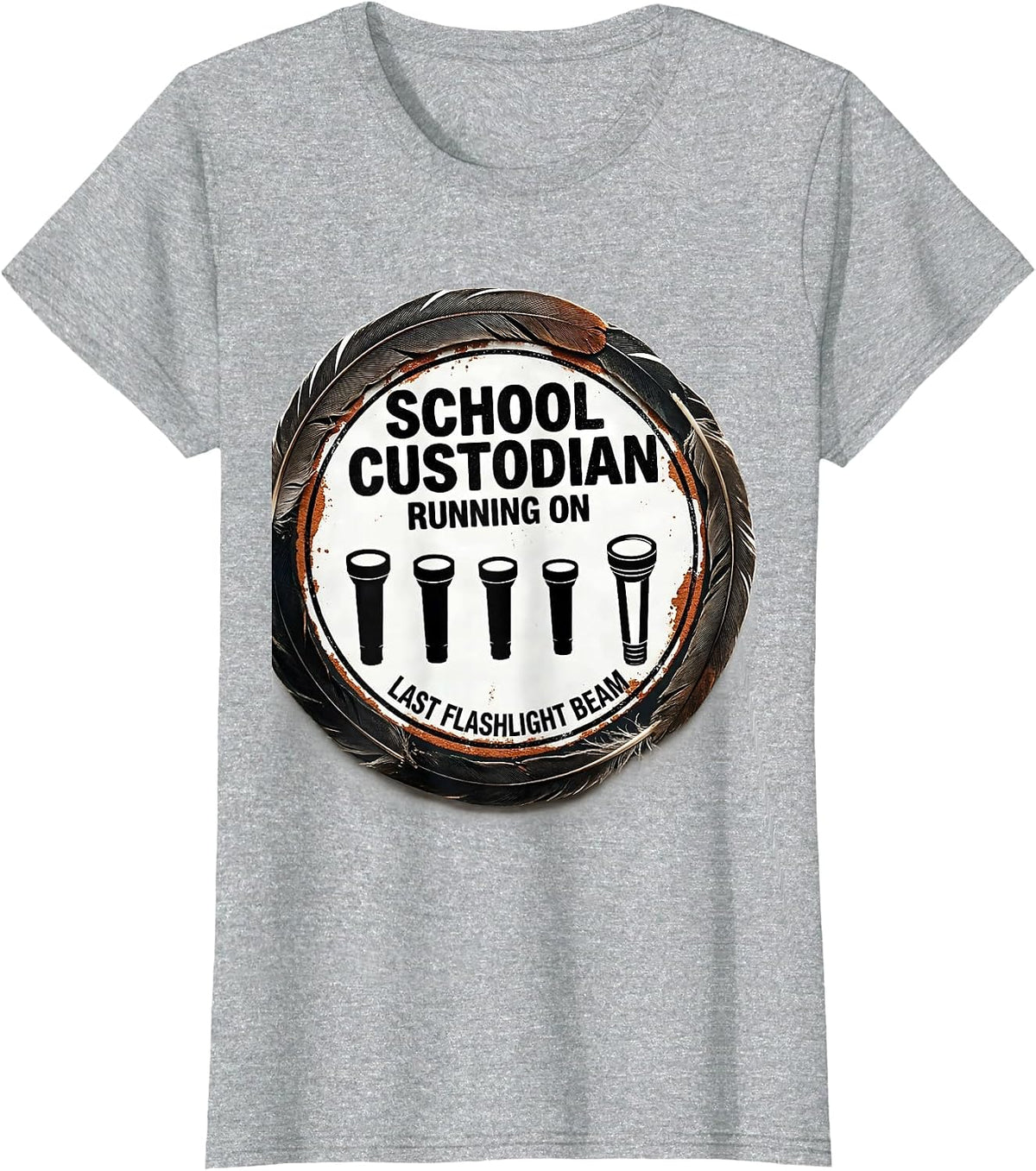 School Custodian, Running On Last Flashlight Beam Funny T-Shirt - Heather Grey
