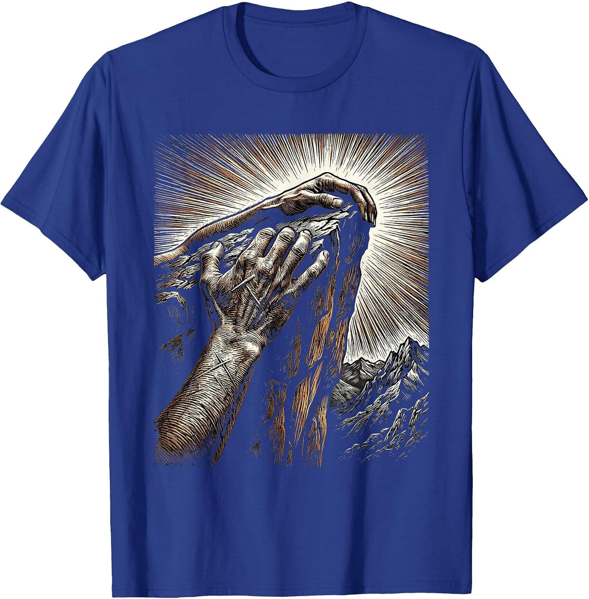 Rock Climber Cliff Edge Sunset Adventure Graphic T-Shirt - Royal Blue