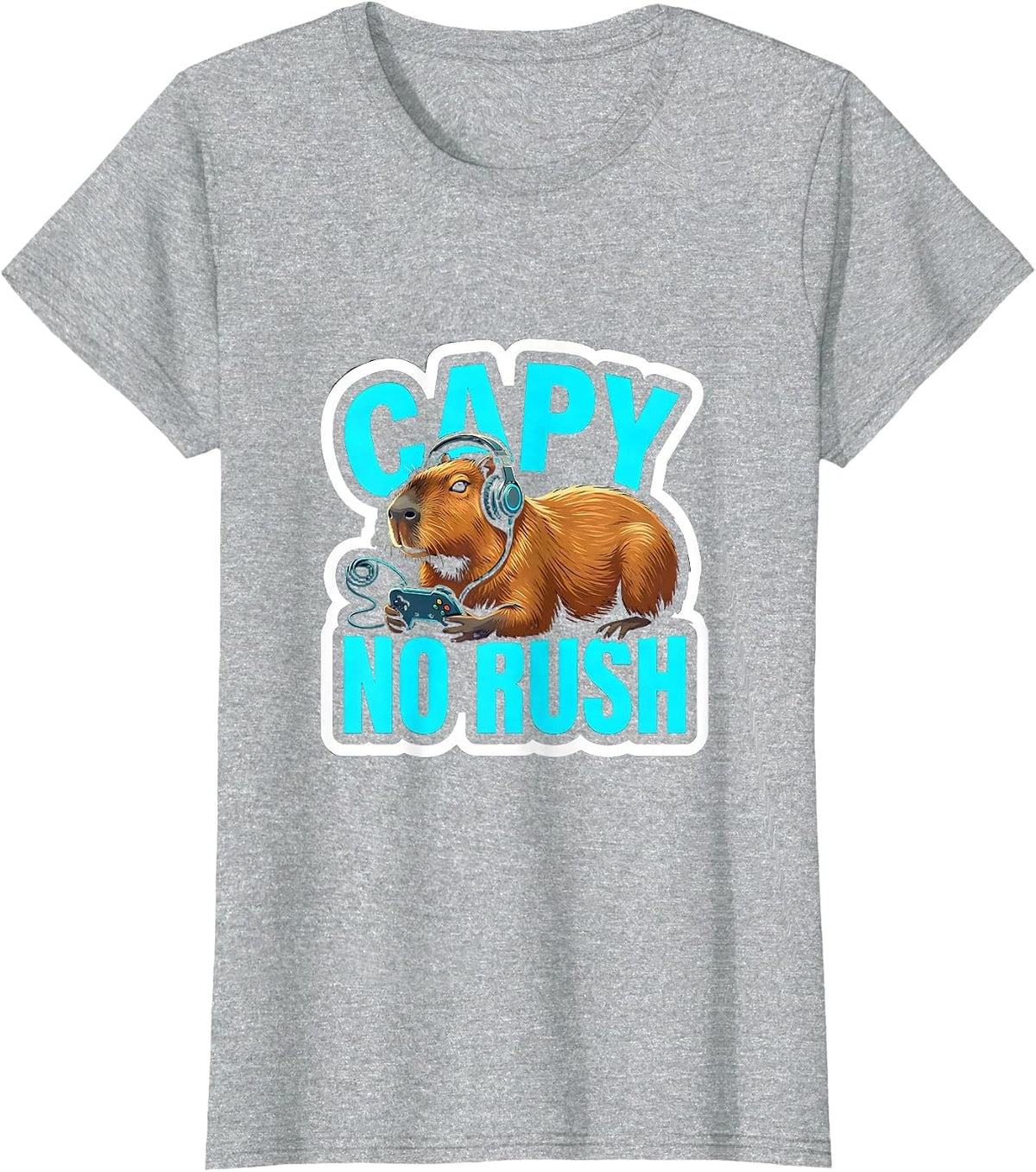 Capy, No Rush Funny Capybara Gaming Meme Youth Humor T-Shirt - Heather Grey