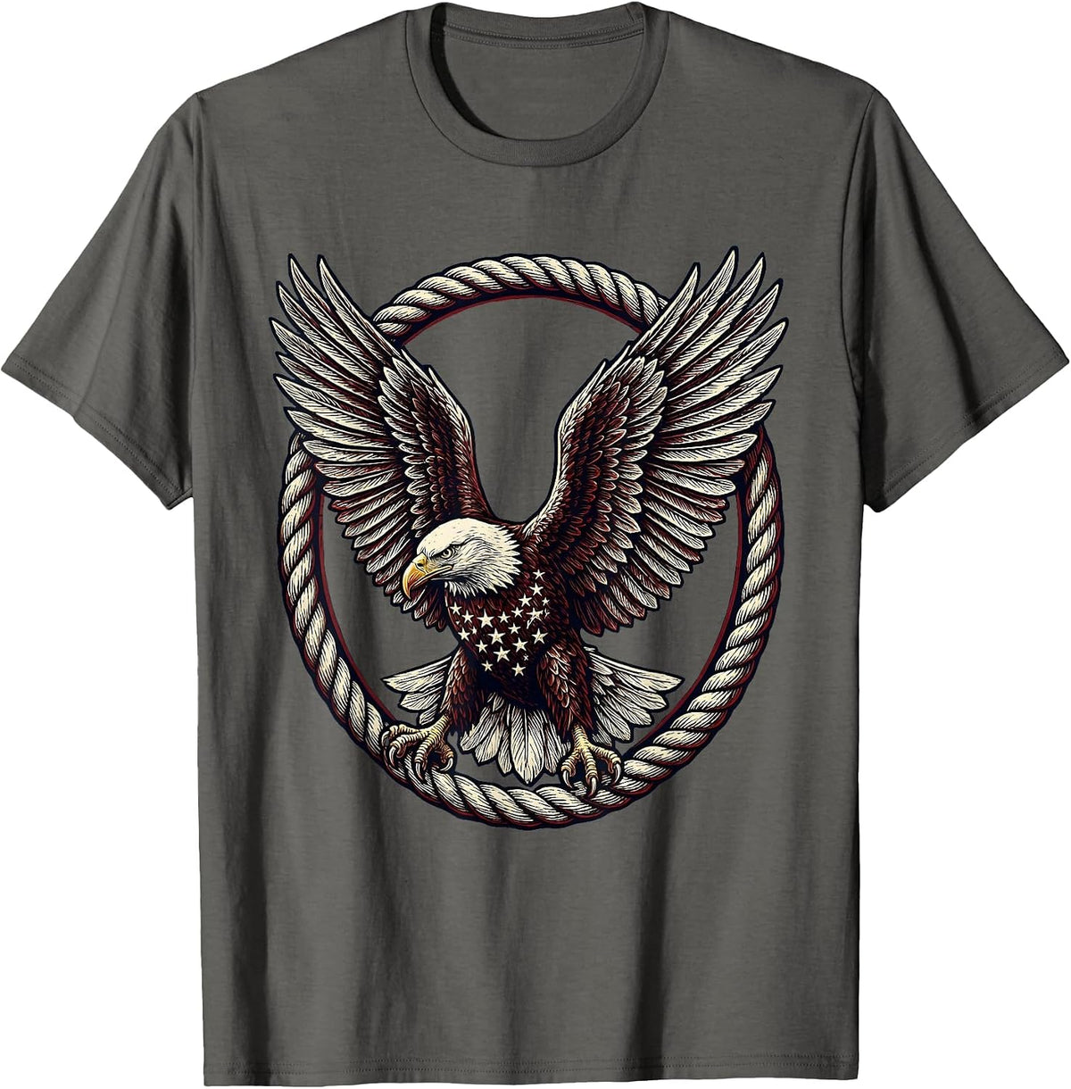 Men's American Flag Eagle Feathers Patriotic Soaring Design T-Shirt - Asphalt Grey