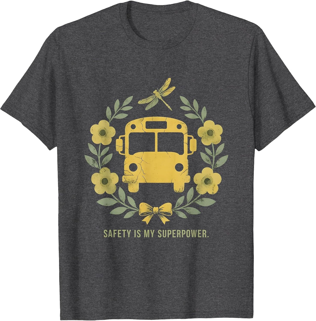 Safety Is My Superpower School Bus Driver T-Shirt - Dark Heather Grey