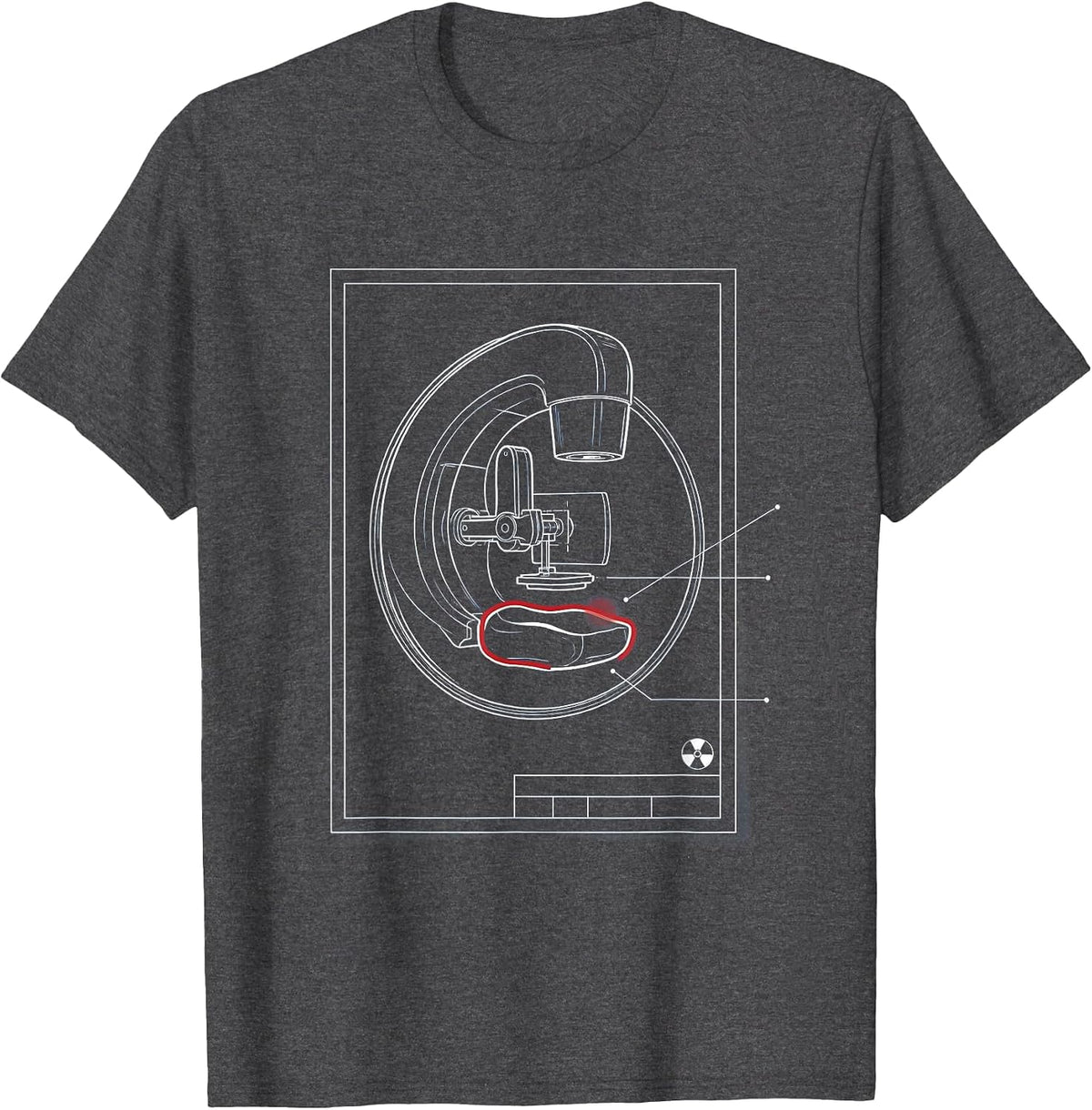 Radiology Tech Mammography Unit Blueprint Design T-Shirt - Dark Heather Grey