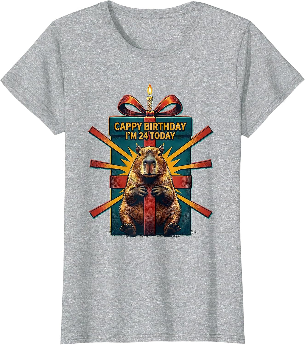 Cappy Birthday I'm 24 Today Funny Capybara Birthday Kawaii T-Shirt - Heather Grey