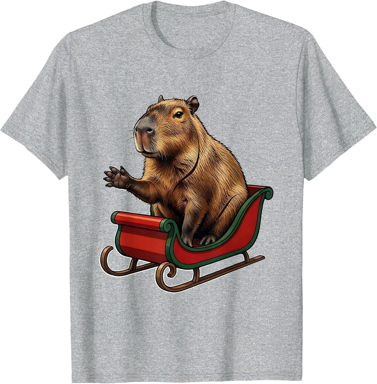 Men's Capybara Christmas Sleigh Whimsical Animal Lover Humor T-Shirt - Heather Grey
