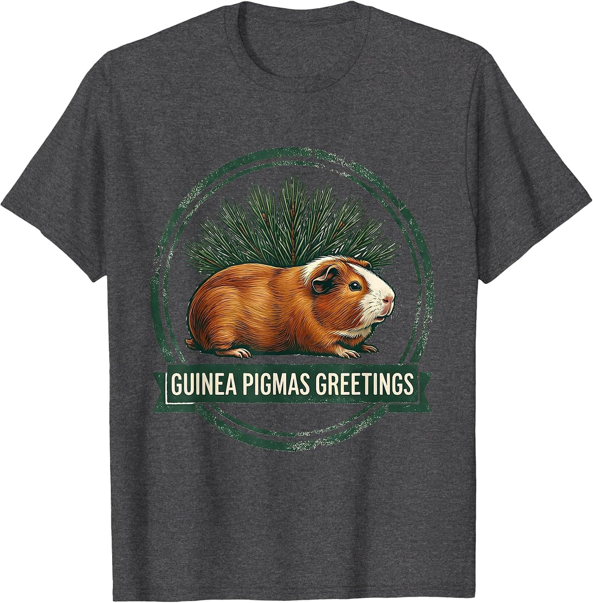 Men's Guinea Pigmas Greetings Rubber Stamp Funny Guinea Pig T-Shirt - Dark Heather Grey
