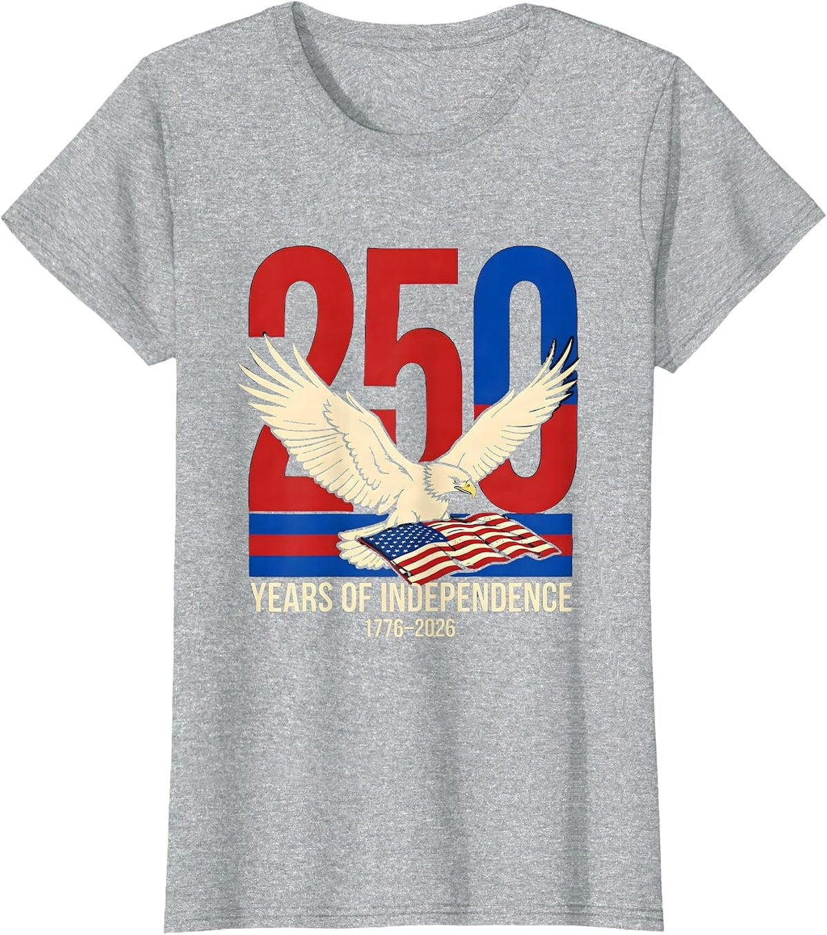 250 Years of Independence 1776-2026 Patriotic Eagle Flag T-Shirt - Heather Grey