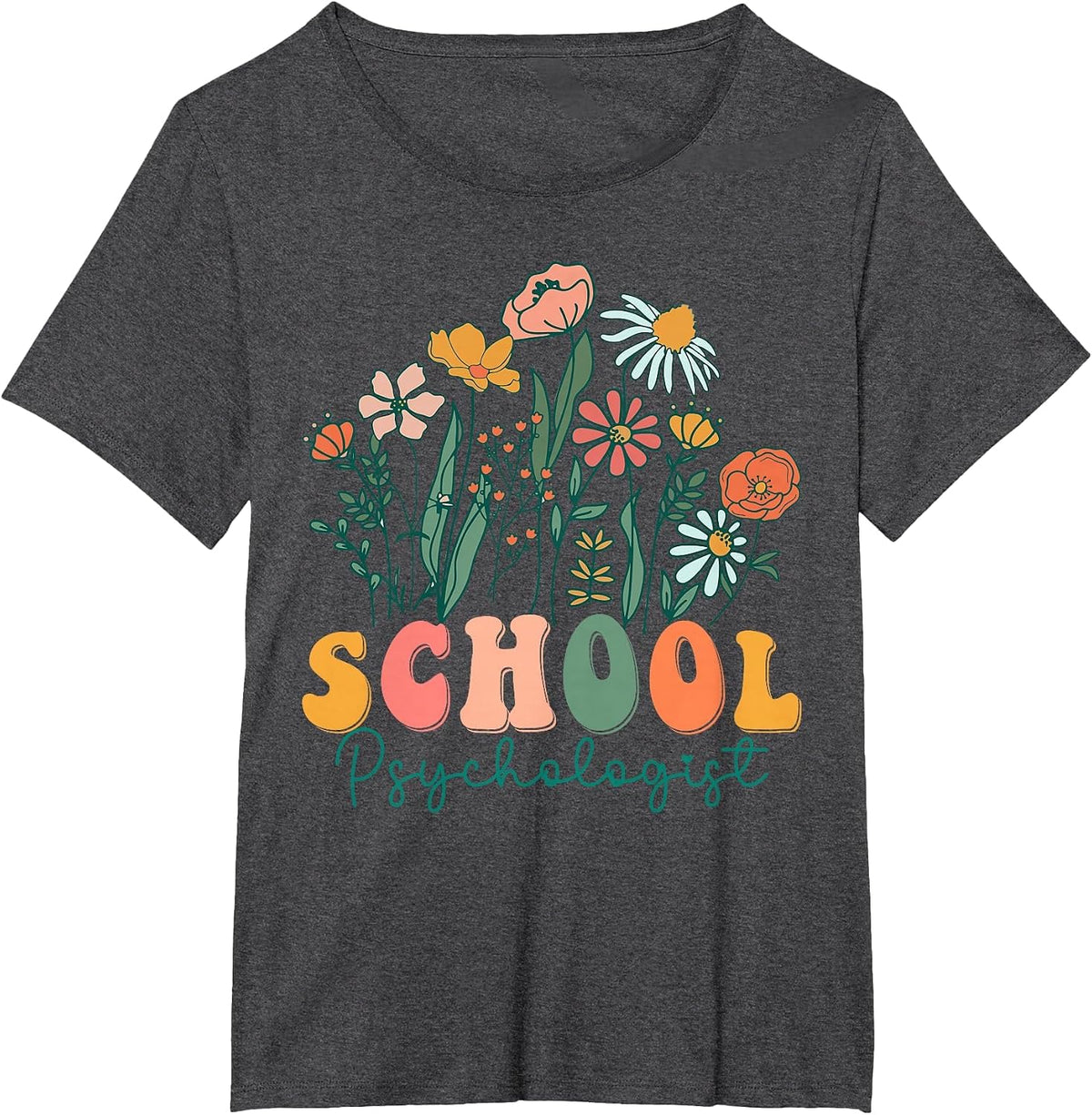 Groovy Wildflower School Psychologist Tees T-Shirt - Dark Heather Grey