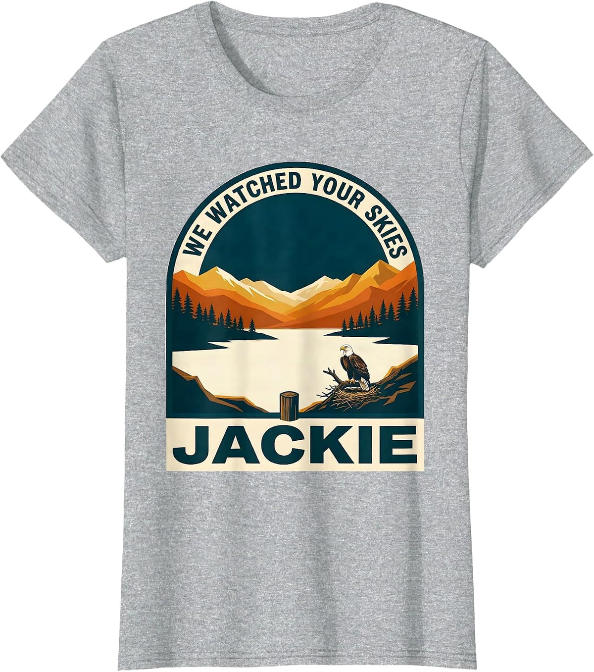 Women's We Watched Your Skies Jackie Big Bear Eagle Memorial Tribute T-Shirt - Heather Grey