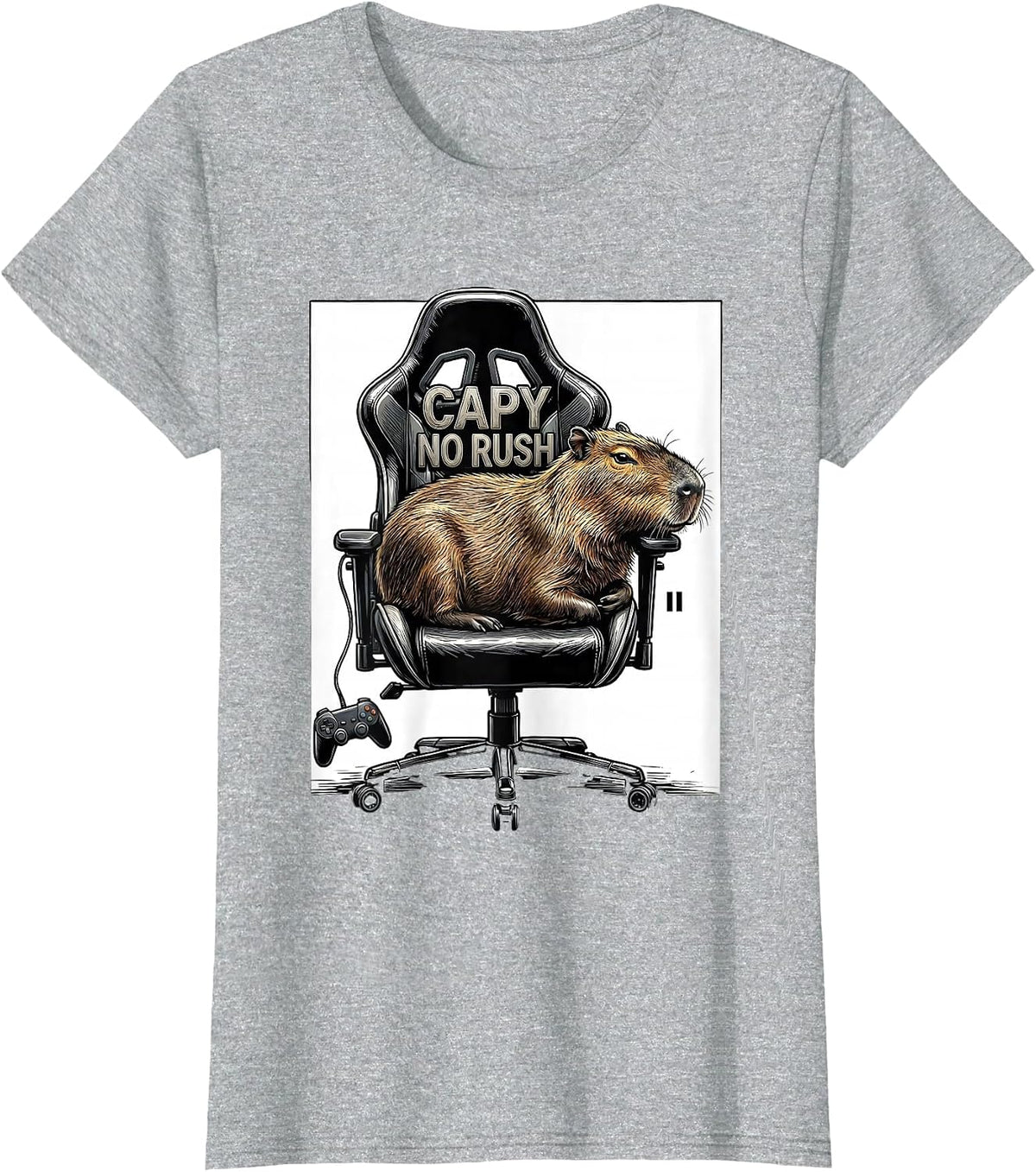Women's Capy No Rush Funny Capybara Gamer Gaming Humor T-Shirt - Heather Grey