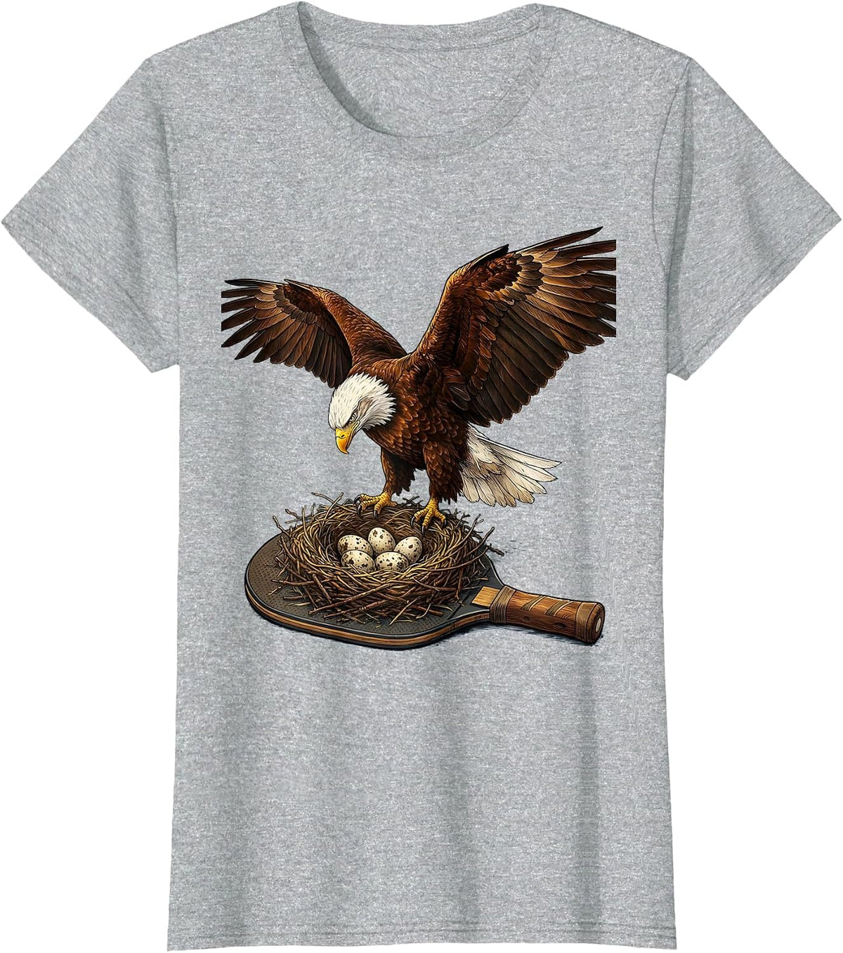 Bald Eagle Nesting on Pickleball Paddle T-Shirt - Heather Grey