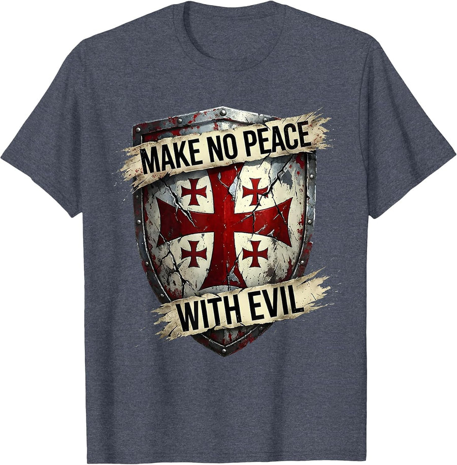 Make No Peace With Evil Jerusalem Cross Design T-Shirt - Heather Blue