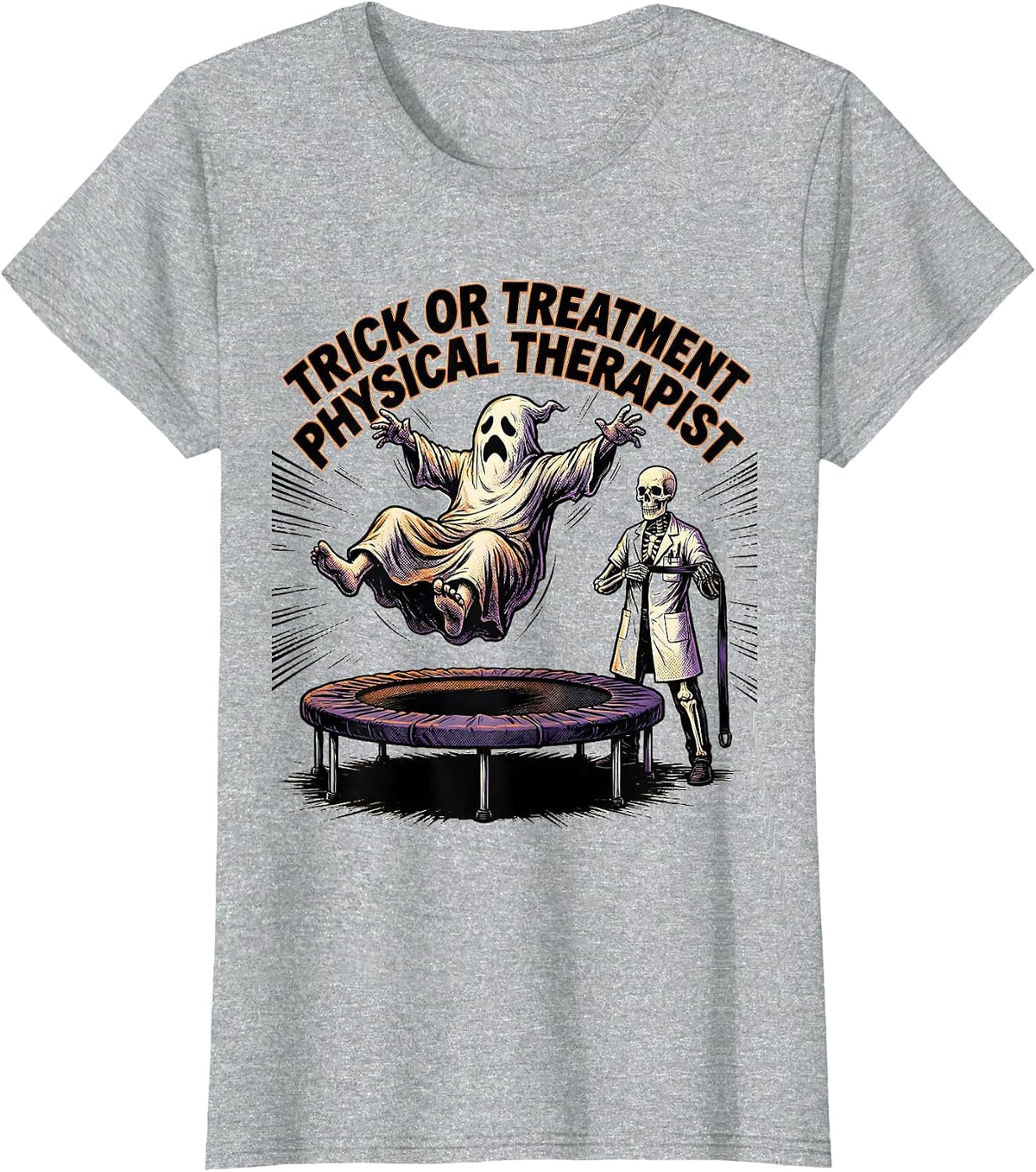 Trick Or Treatment Physical Therapist Comic Book Halloween T-Shirt - Heather Grey