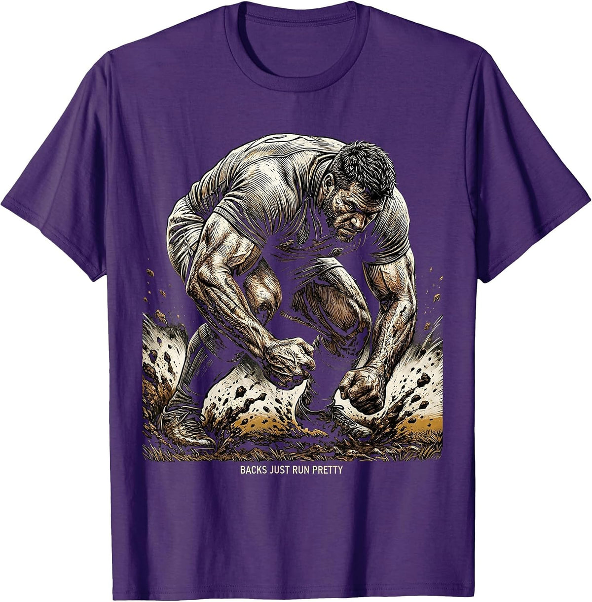 Backs Just Run Pretty Rugby Graphic Design T-Shirt - Purple