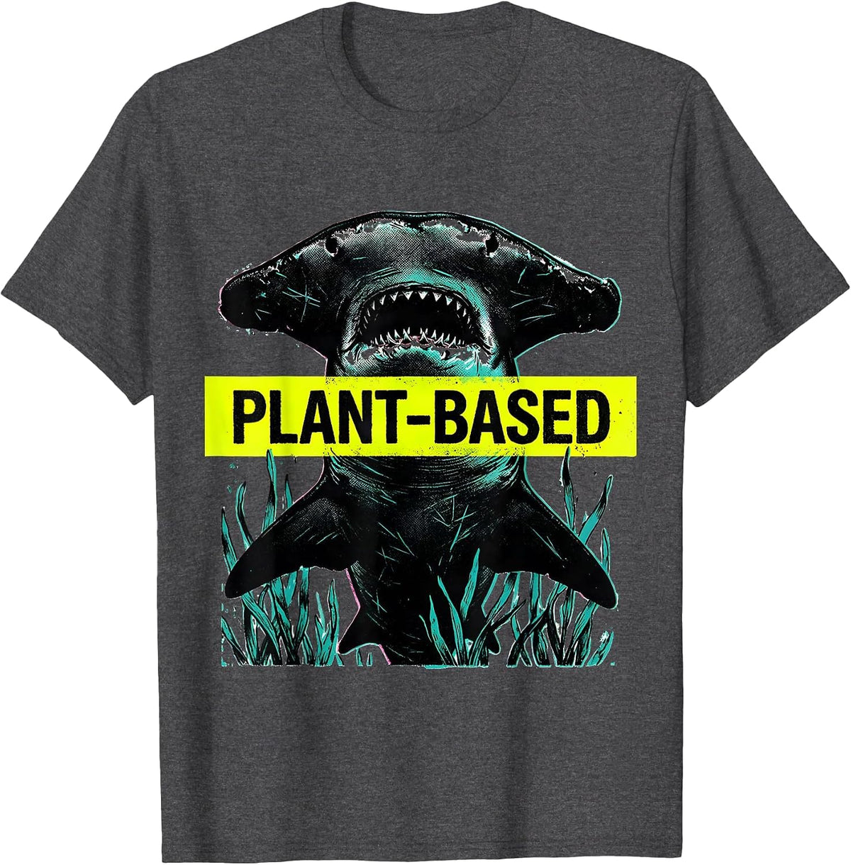 Men's Plant-Based Risograph Shark Humor Marine Wildlife Enthusiast T-Shirt - Dark Heather Grey