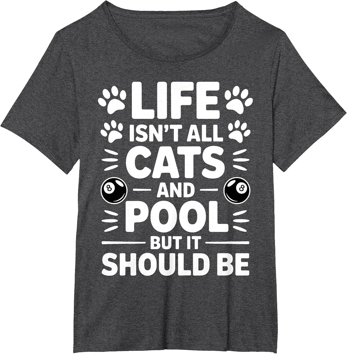 Cats and Pool Billiards Funny Pool T-Shirt - Dark Heather Grey