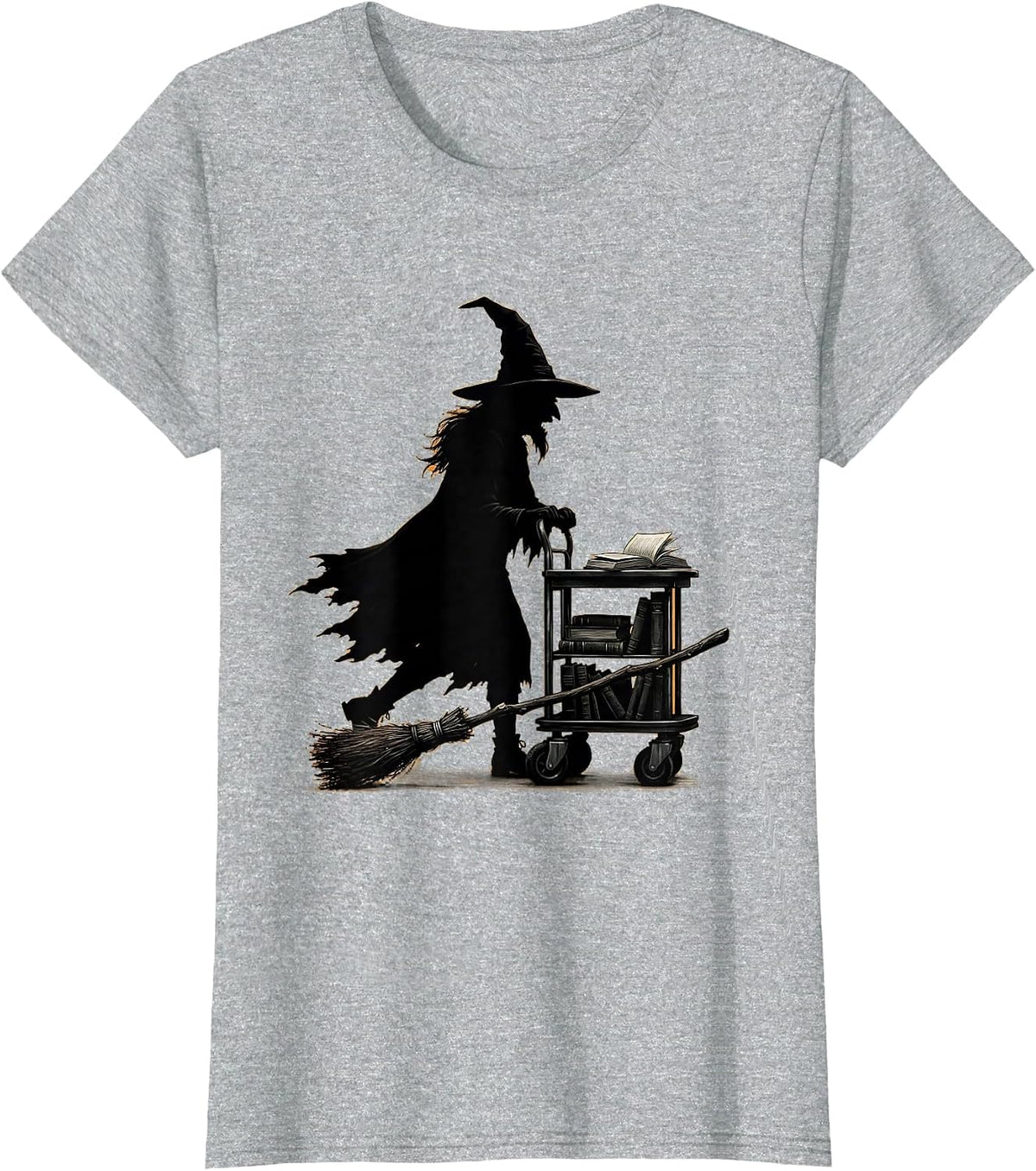 Women's Witch Librarian Minimalist Halloween Occupation Humor T-Shirt - Heather Grey