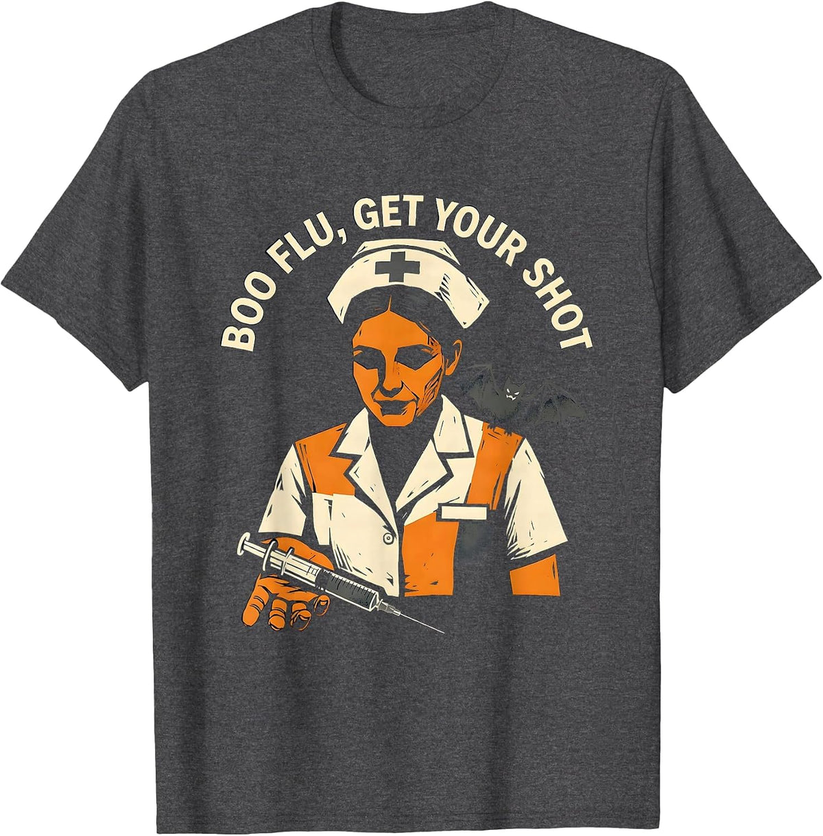 Men's Boo Flu Get Your Shot Funny Nurse Halloween Humor T-Shirt - Dark Heather Grey