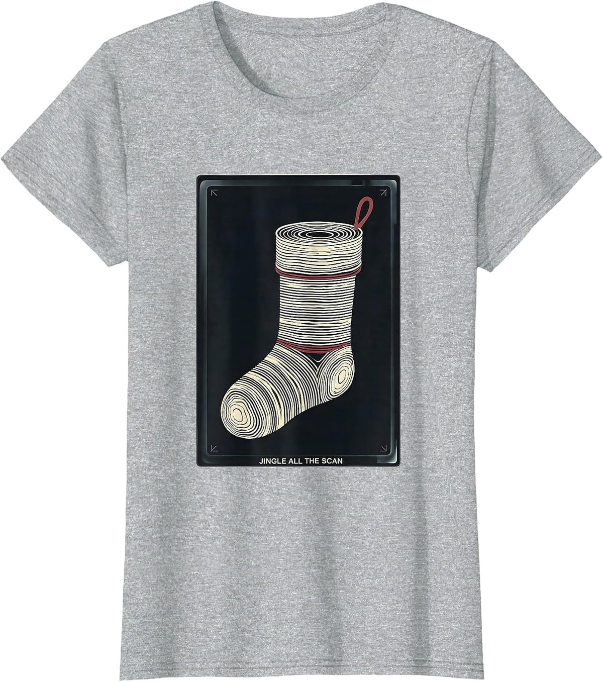 Women's Jingle All The Scan Radiology Tech Christmas Skeleton Humor T-Shirt - Heather Grey