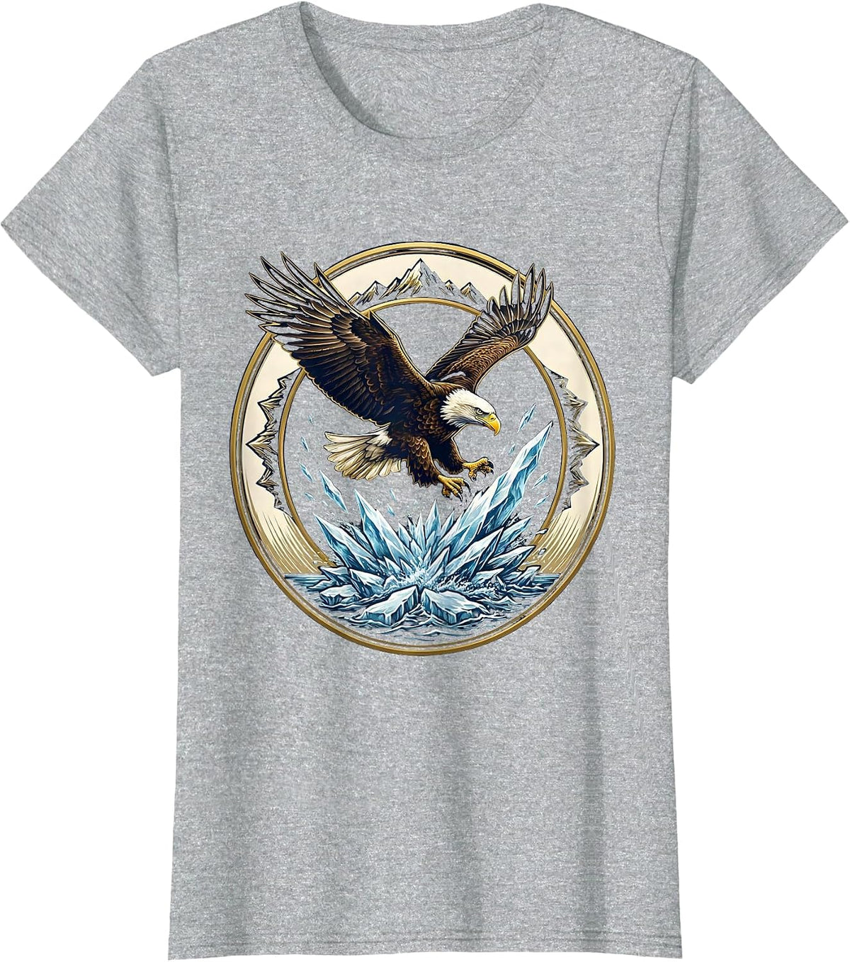 Women's Alaska Bald Eagle Diving Illustration T-Shirt - Heather Grey