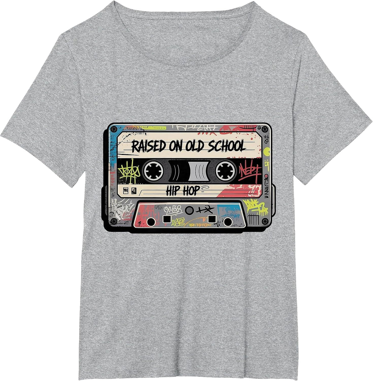Raised On Oldschool Hip Hop Music Graffiti Art Cassette Tape T-Shirt - Heather Grey