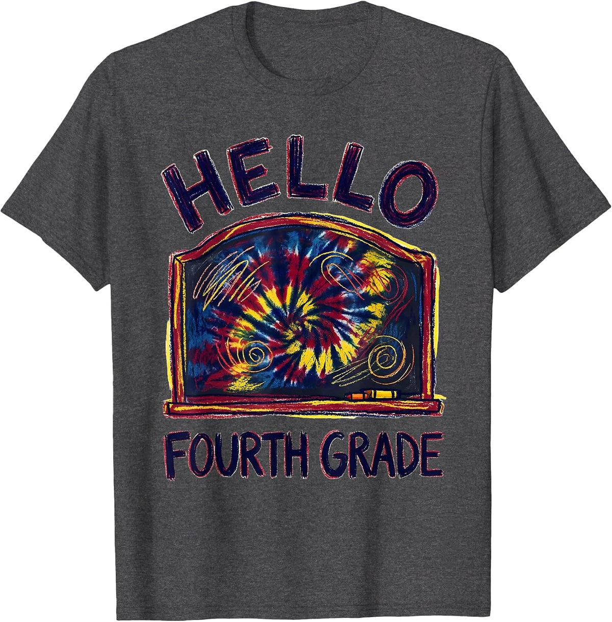 Men's Hello Fourth Grade Naive Kidcore Back To School Grade Level T-Shirt - Dark Heather Grey