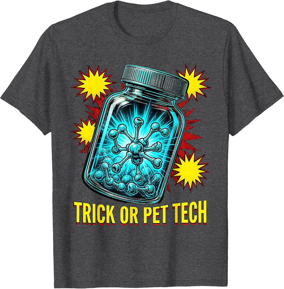 Men's Trick Or PET Tech Pop Art Halloween Radiology Tech Humor T-Shirt - Dark Heather Grey