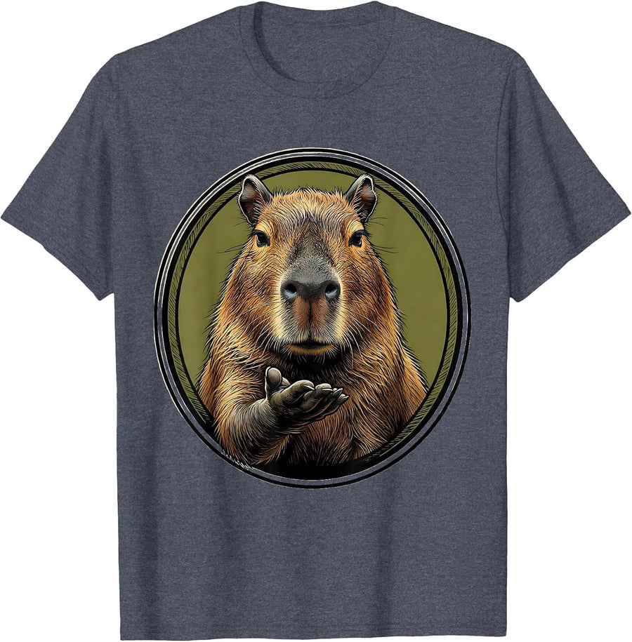 Capybara Meme Animal Humor Funny Rodent Illustration T-Shirt - Heather Blue